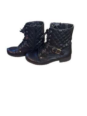 G by GUESS Byson Black Quilted Lace-Up Combat Boots with Buckle